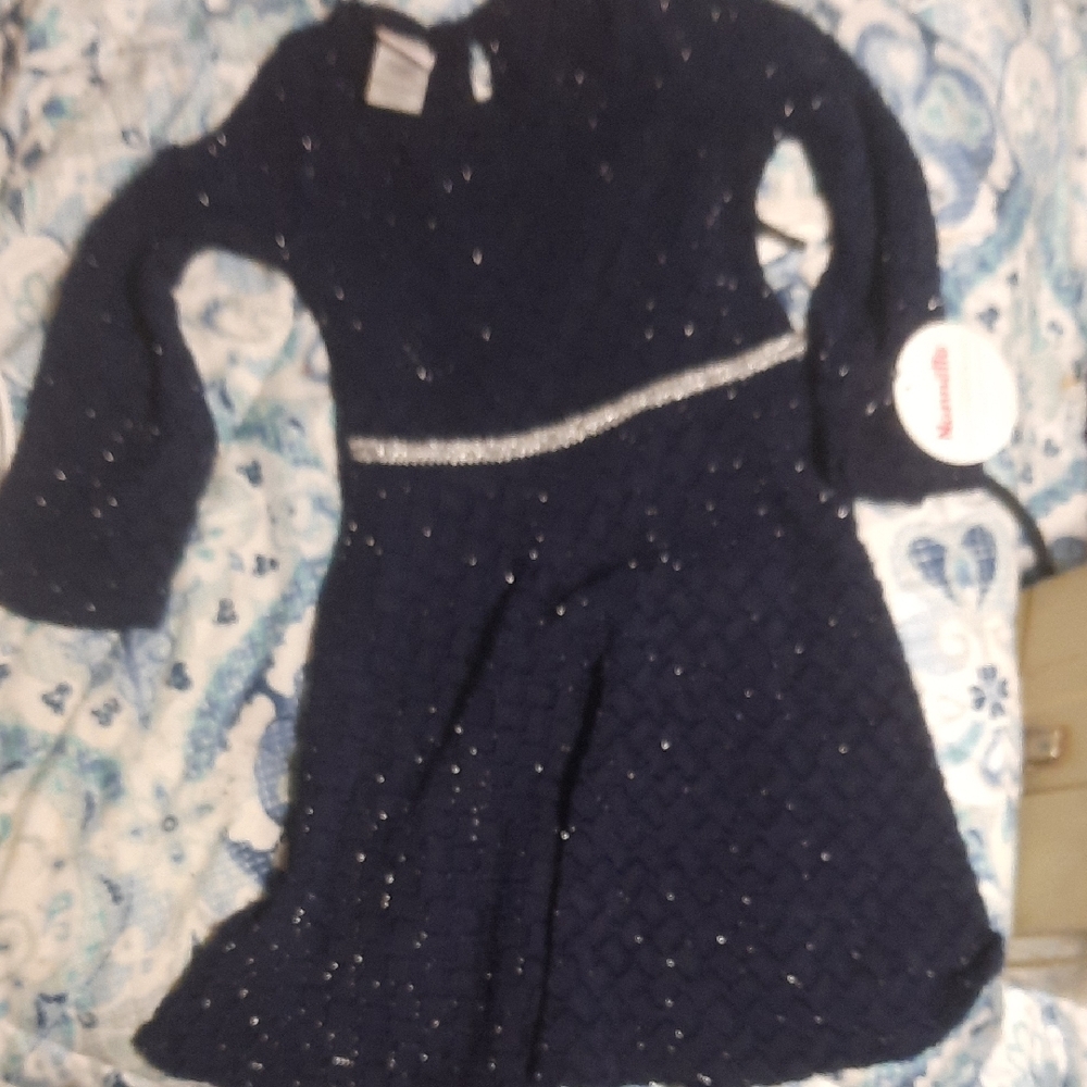 Nannette Navy Formal Kids Dress with Glittering Belt